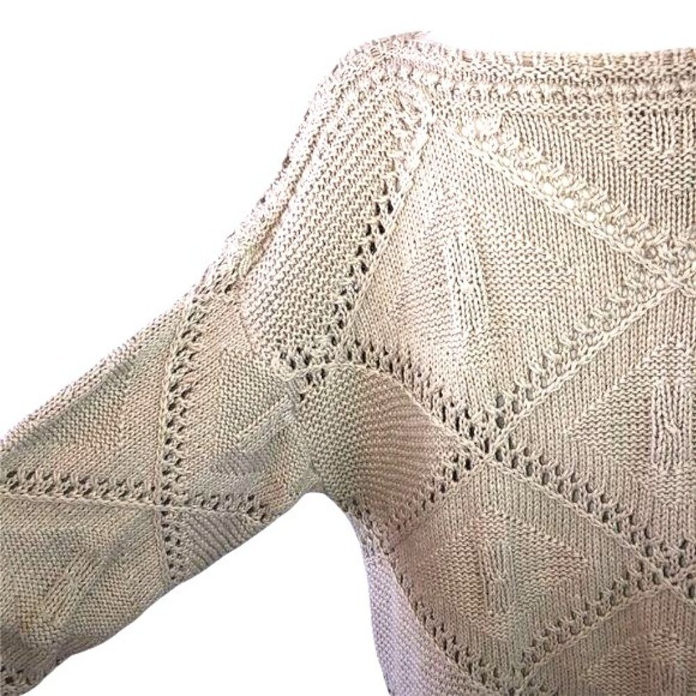 Yarnworks Handknit Dress Womens Size XL Tan Cotton Ramie Fringe Vintage Bohemian - Picture 3 of 10
